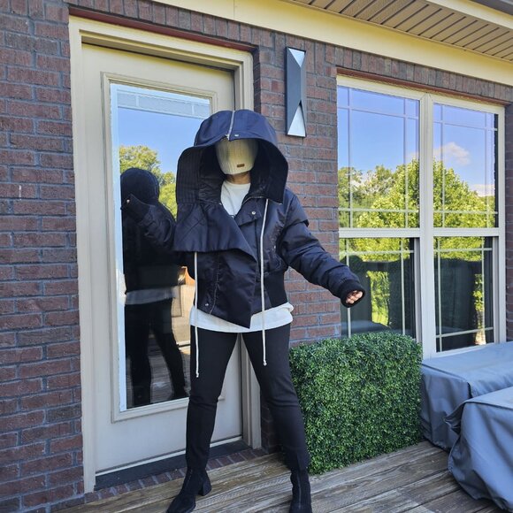 Rick Owens Black Futuristic Hooded Jacket Cropped Alice Parka M, L, XL - Picture 2 of 16